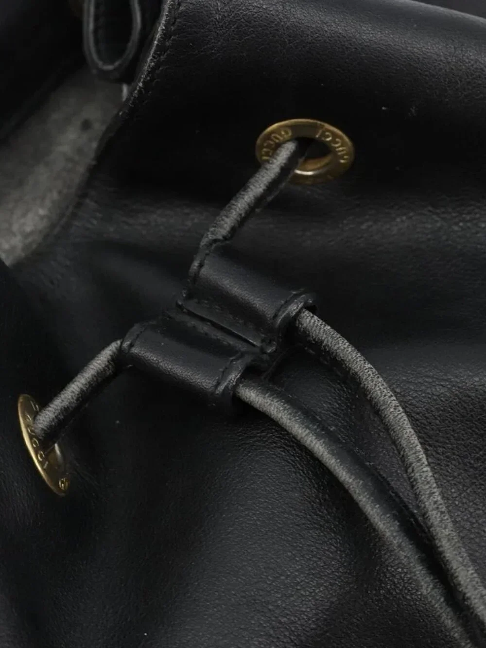GUCCI Bamboo Backpack Leather Black Gold 003 2058 0016 Auth BA13350